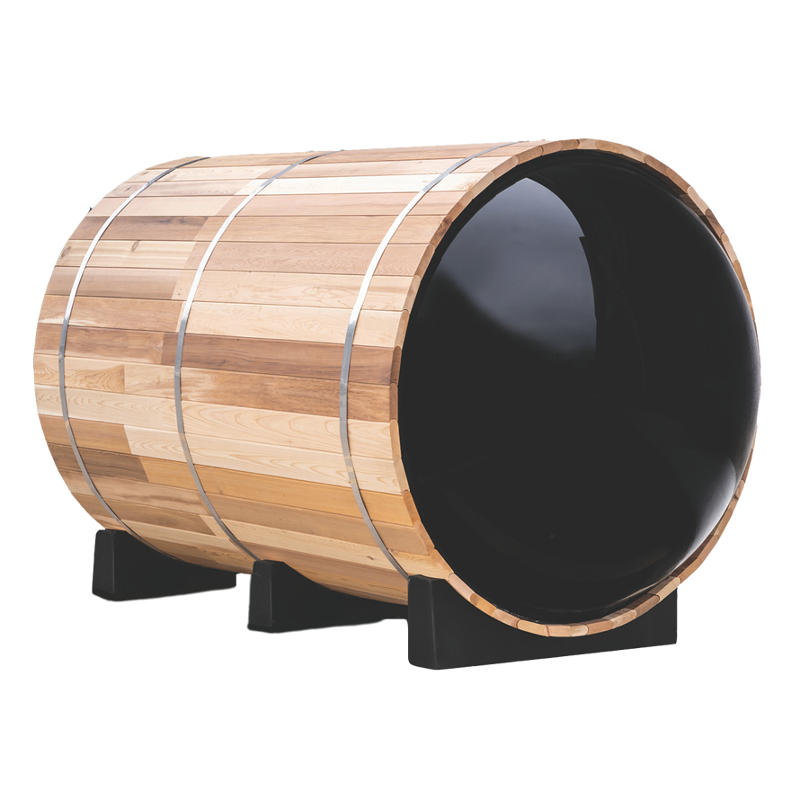 Sauna Barrel Panorama 2400 - vue de coté Sauna Barrel Panorama 2400 - vue de coté