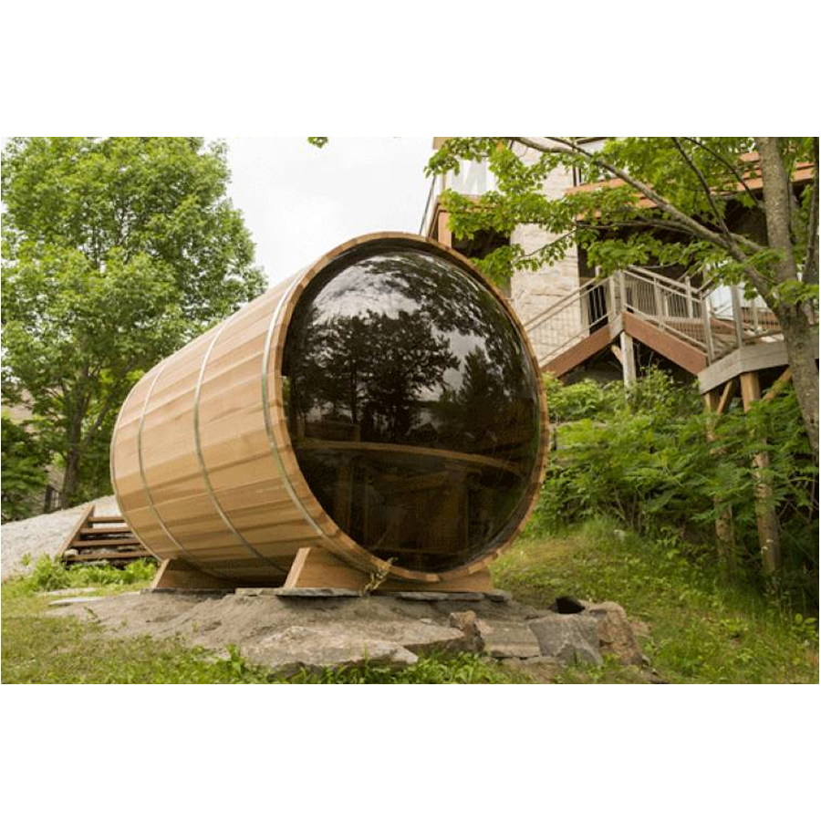 Sauna Barrel Panorama 2400 - en extérieur Sauna Barrel Panorama 2400 - en extérieur