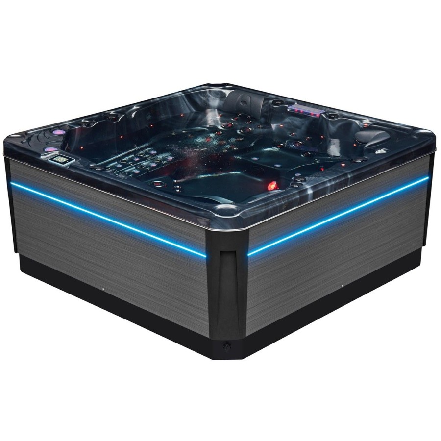 Spa Floride PREMIUM - 5 places - couleur noir - vue de coté - leds allumées Spa Floride PREMIUM - 5 places - couleur noir - vue de coté - leds allumées