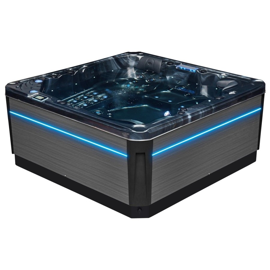 Spa Floride PREMIUM - 5 places - couleur noir - vue de coté - leds allumées Spa Floride PREMIUM - 5 places - couleur noir - vue de coté - leds allumées